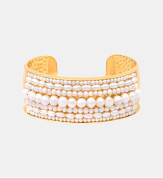 Bracelet manchette   doré à l'or fin - Dalila - Satellite - Blanc
