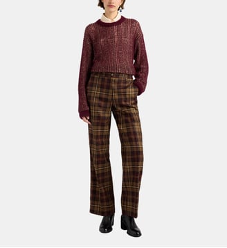 Pantalon milton en sergé de laine tartan - Momonì - Bordeaux