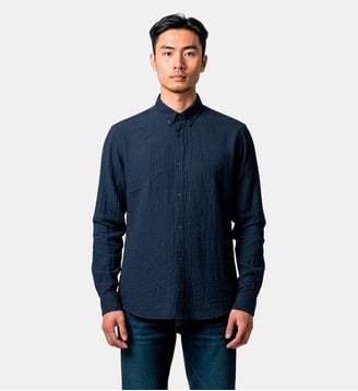 Chemise seersucker MARINE coupe droite - Atelier Privé - Marine