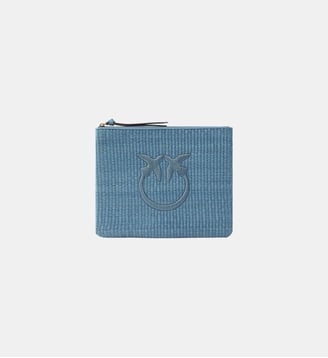 Pochette en raphia avec logo love birds - Pinko - Bleu clair et or antique