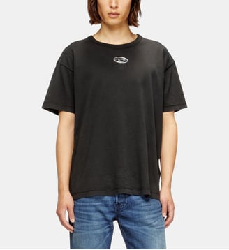 T-shirt en coton léger avec logo Ovale D métallisé - Diesel - Noir