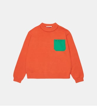 Pull col rond avec poche poitrine et logo - Marni - Orange