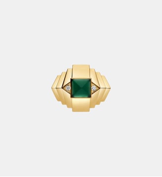 Bague Rockaway Mini Pyramide Or Jaune & Agate Verte Statement