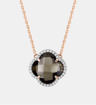 Collier, quartz fume, diamants, or rose - Morganne Bello - Or rose