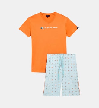 Pyjashort en jersey de coton léger - Camping - Arthur - Céladon