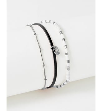 bracelet cuirs et chaines Appoline Vernis noir - Flowers for Zoe - Noir