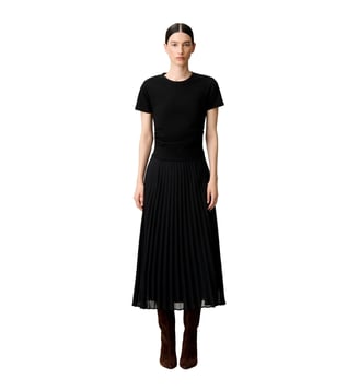 Robe droite bi-matière plissée - Claudie Pierlot - Noir