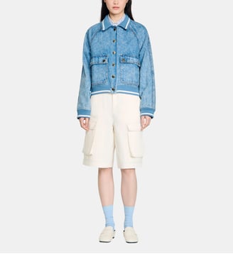 Blouson en jean à bord-côtes - Sandro - Bleu jean