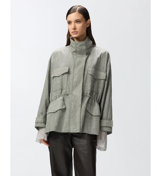 Parka technique avec mini clous effet strass - Pinko - Gris colombe sauvage