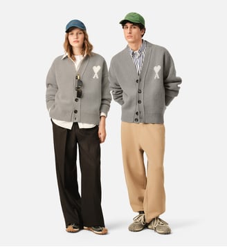 Cardigan unisexe en alpaga Ami de Coeur - AMI Paris - Gris cendre et ecru
