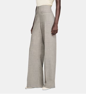 Pantalon large en laine à carreaux - Sandro - Greige