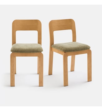 Lot de 2 chaises rembourrées en chêne massif Talet - La Redoute Interieurs - Chêne et kaki