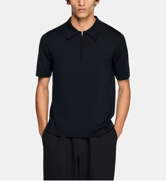 Polo droit col zippé - Sandro - Noir