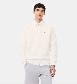 Sweatshirt col polo Piqué - Lacoste - Blanc