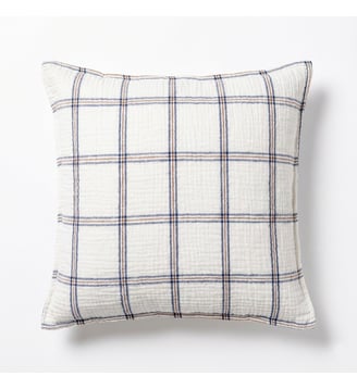 Housse de coussin en gaze de coton, SIMPLEMENT GAUFRÉ - Blanc Cerise - Bleu jean