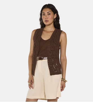 Gilet Crocheté Sans Manches En Coton Angele - Maison 123 - Caramel
