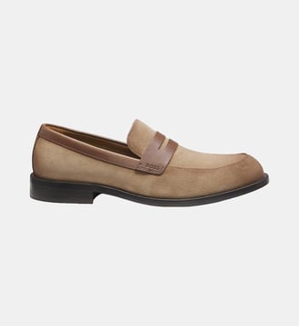 Mocassins en cuir suédé avec finitions en cuir - BOSS - Beige moyen