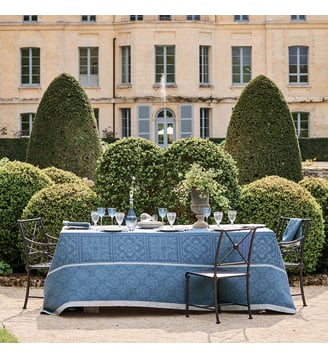 Nappe pur lin antitache motif jacquard bleu Harmonie bleu - Garnier Thiebaut - Bleu
