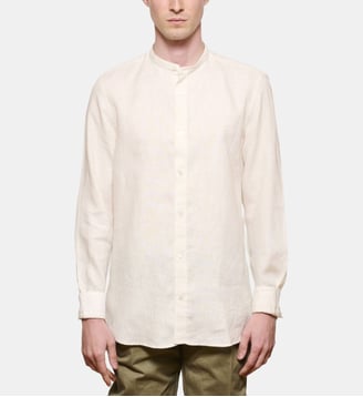Chemise en lin écru col Mao coupe droite - Atelier Privé - Écru