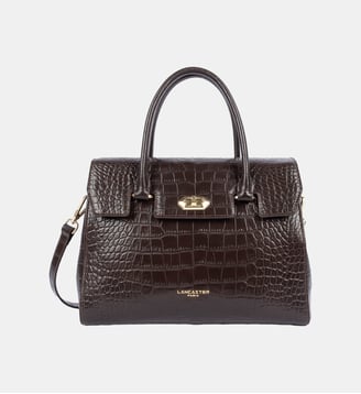 Sac cabas griffe cuir effet croco - Lancaster - Marron foncé
