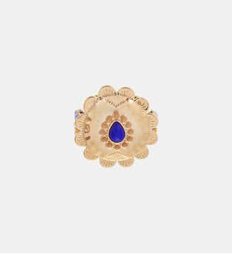 Bague réglable avec perles et cabochon central IONI - Hipanema - Indigo