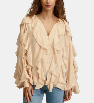 Blouse manches longues col v uni BOLTA - La Petite Etoile - Poudre