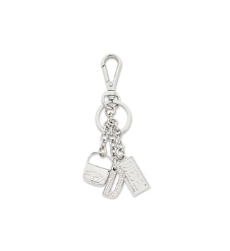 Porte-clés en métal avec breloques à logo - Diesel - Gris argente