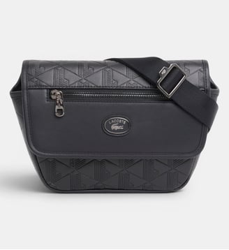 Mini sac messenger monogramme en cuir - Lacoste - Noir