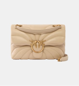 Grand sac à bandoulière love bag puff à matelassage papillon - Pinko - Beige et gris fumée doré antique