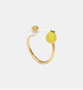 Bague ajustable citron et fleur de citronnier - Les Néréides - Jaune