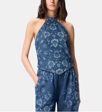 Top en denim floral - Pinko - Lavage moyen foncé