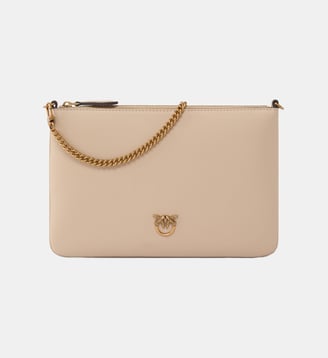 Sac moyen à épaule flat love bag simply - Pinko - Beige et gris fumée doré antique