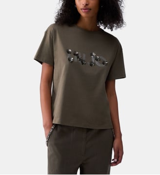 T-shirt avec applications de pierres - Liu Jo - Vert olive