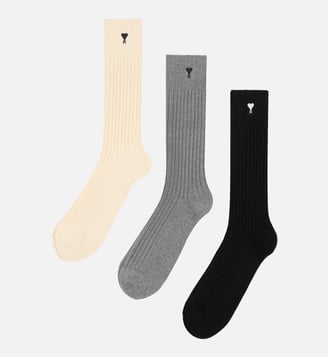 Pack De Trois Paires De Chaussettes Ami De Coeur En Coton unisexes - AMI Paris - Ecru, gris et noir ecru
