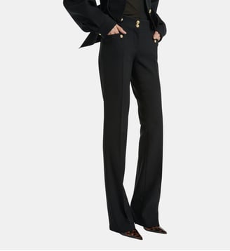 Pantalon à plis en gabardine de laine - Balmain - Noir