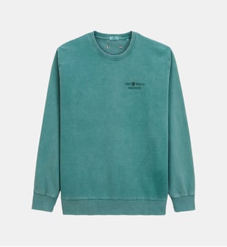 Sweat col rond Archives teinture old en coton - Serge Blanco - Vert