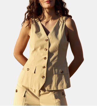 Gilet  col v  uni NEA - La Petite Etoile - Camel