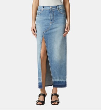 Jupe longue en denim clair fendue sur le devant - Pinko - Multicolore