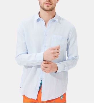Chemise en lin unie - Vilebrequin - Bleu ciel