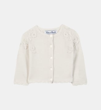 Cardigan -  laine broderie main fleurs - Tartine Et Chocolat - Écru