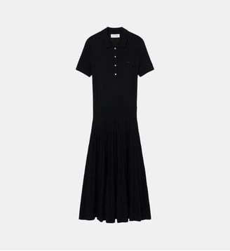 Robe plissée col polo cachemire mélangé - Lacoste - Noir