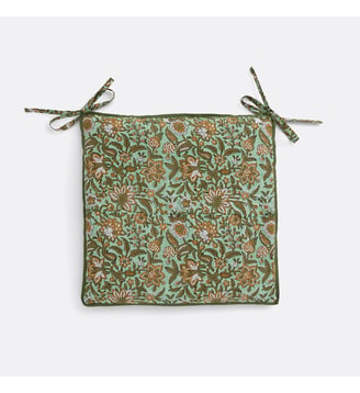 Galette de chaise en coton imprimé block-print - La Redoute Interieurs - Céladon et bronze