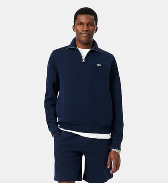 Sweatshirt zippé interlock col montant - Lacoste - Bleu marine