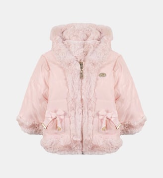 Manteau -  imitation fourrure capuche - Tartine Et Chocolat - Rose pâle