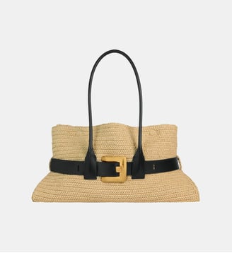 Sac Anthem Large en crochet et cuir lisse - Balmain - Beige