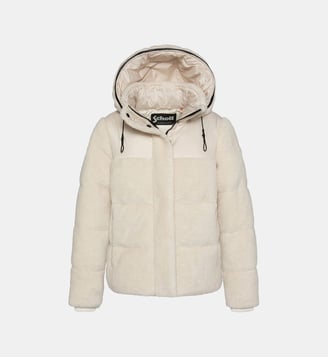 Doudoune bi-matière à capuche - Schott - Blanc cassé