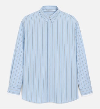 Chemise large rayée unisexe en coton col amovible - AMI Paris - Bleu cachemire et ivoire