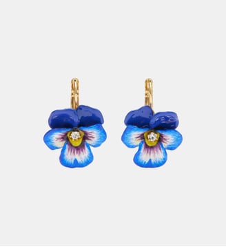 Boucles d'oreilles dormeuses pensée bleu et cristal - Les Néréides - Bleu