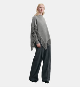 Poncho à franges en cachemire et laine - Bompard - Gris meteorite