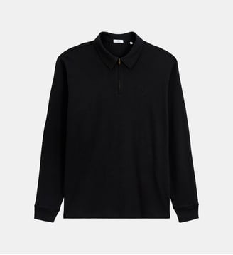 Polo zippé manches longues en coton interlock - Serge Blanco - Noir
